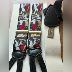 TRAFALGAR LIMITED ED “STARDUST” SUSPENDERS/BRACES SILK & LEATHER NIB AUTH CARD
